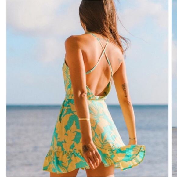 XiX Palms Mini Dress Womens Size XS Moloaki Flowy Hawaiian Low Back Beach - Picture 2 of 11